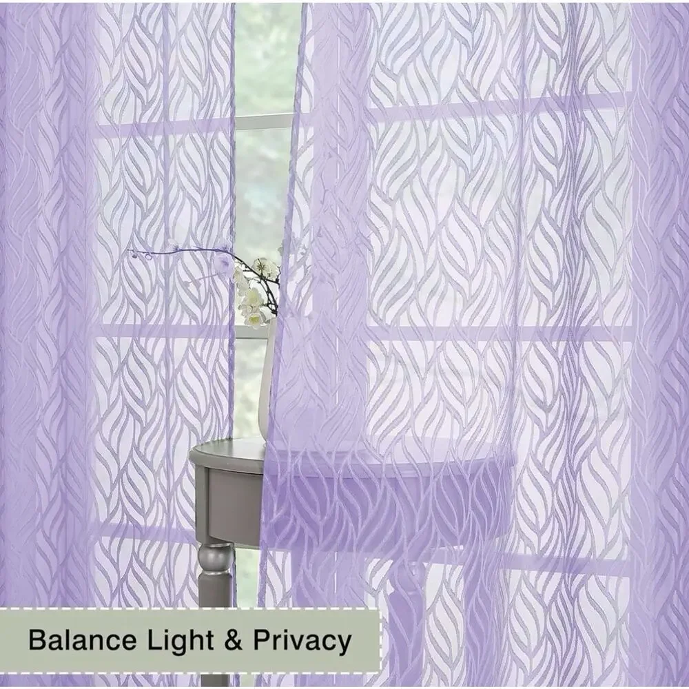 Sheer Light Filtering Curtains 2 Panel Set Light Purple 84” Length